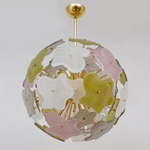 Italian Murano Glass Sputnik Chandelier in Pastel Colors and Brass