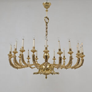 Italian Neoclassical Style 20-Light Brass Chandelier, 1950s