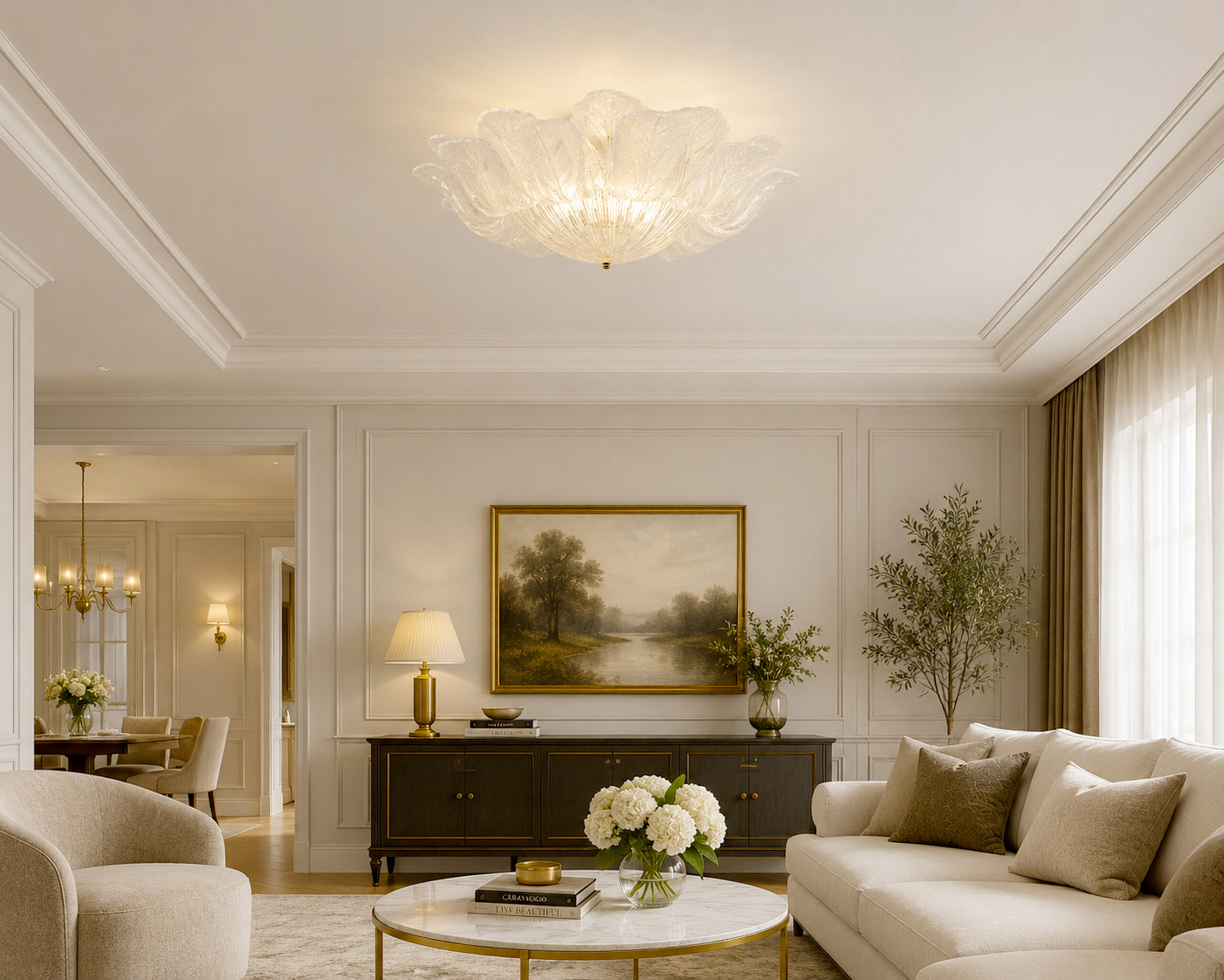 Large Italian Murano Glass Leaf Flush Mount Ceiling Light - Image 13