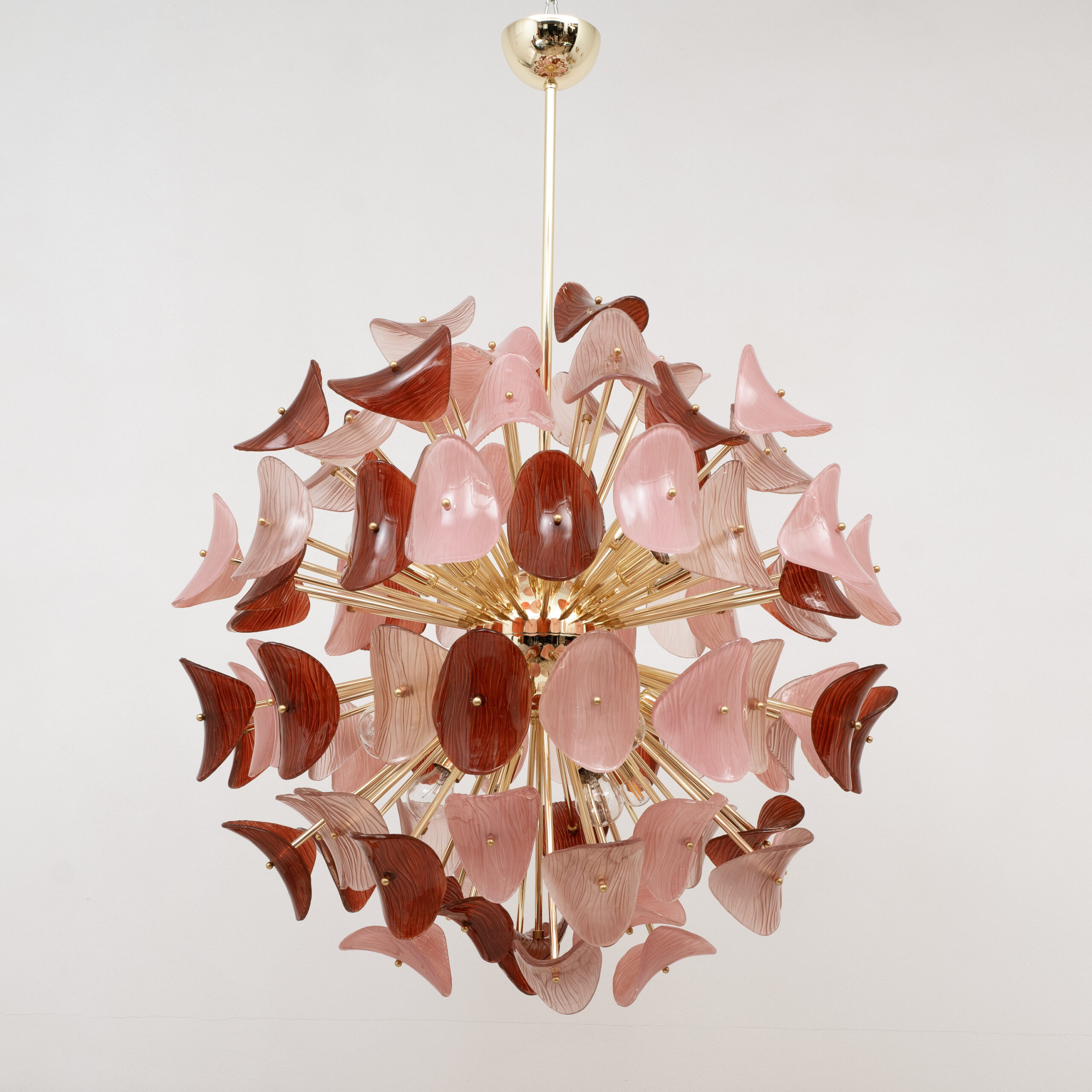 Italian Sputnik Chandelier in Pink and Ruby Murano Glass