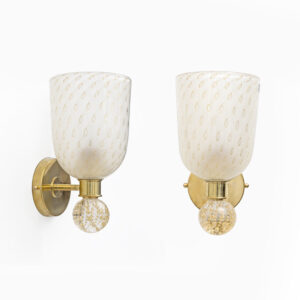 Pair of Murano Pulegoso Glass and Brass Wall Sconces, Italy