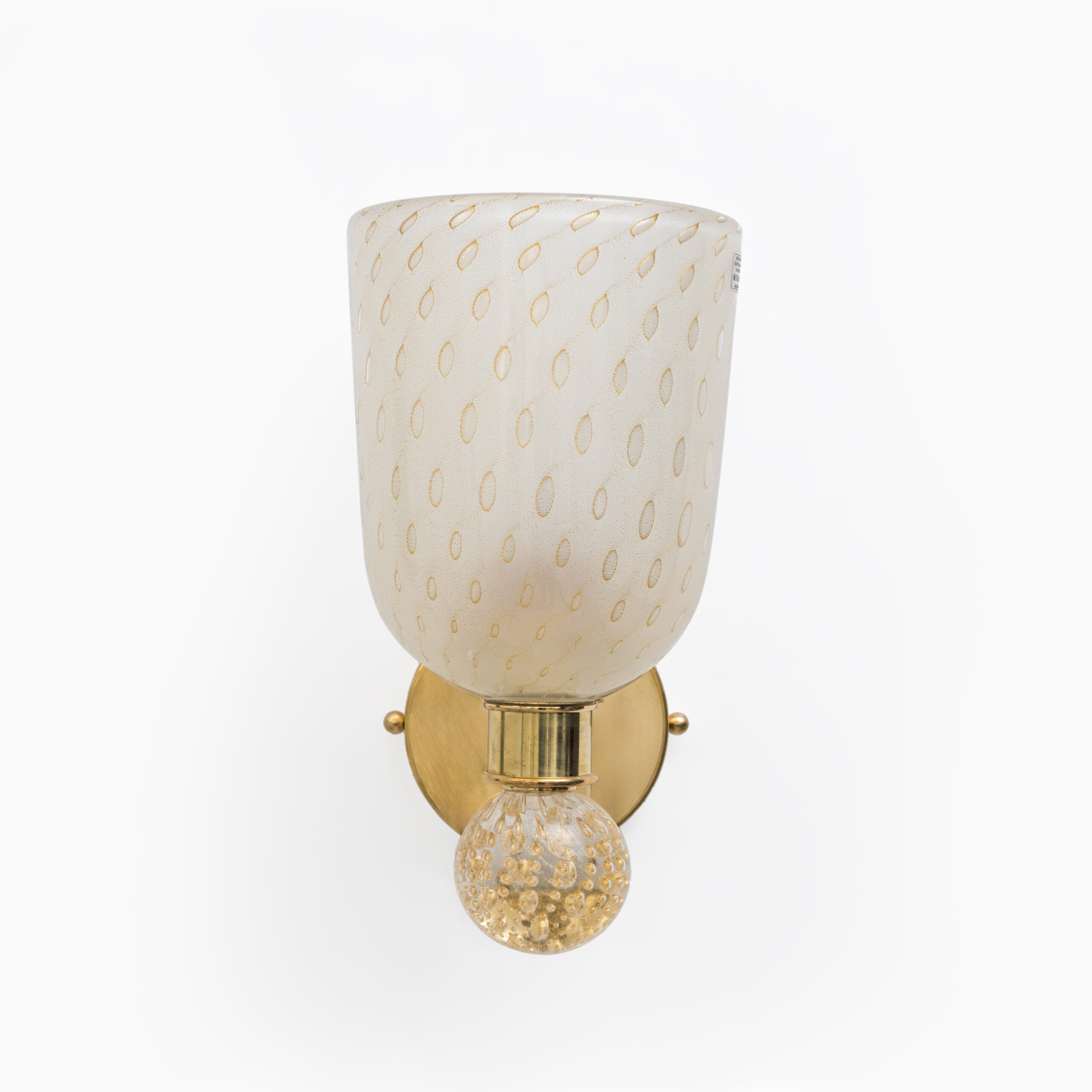Pair of Murano Pulegoso Glass and Brass Wall Sconces, Italy - Image 3