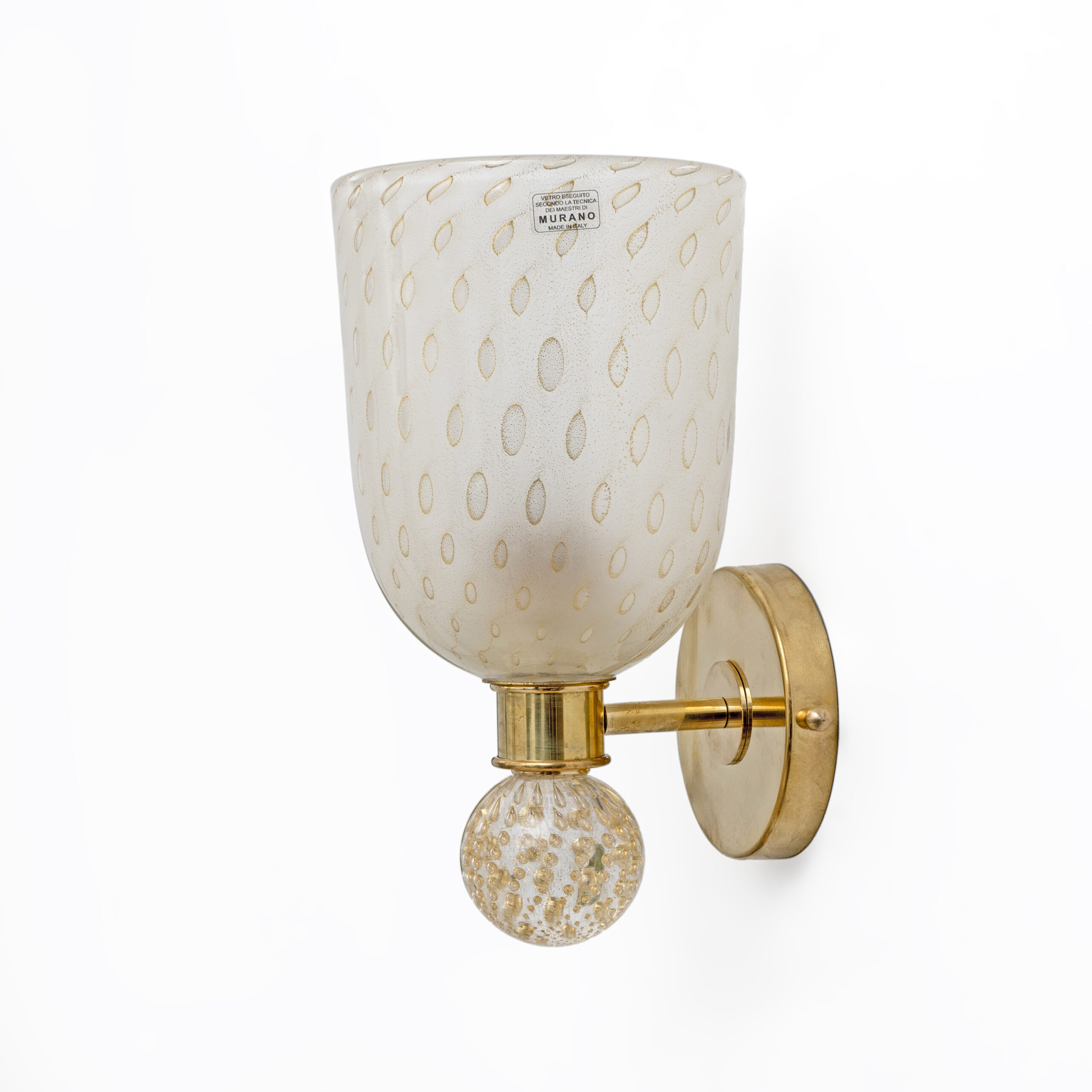 Pair of Murano Pulegoso Glass and Brass Wall Sconces, Italy - Image 2