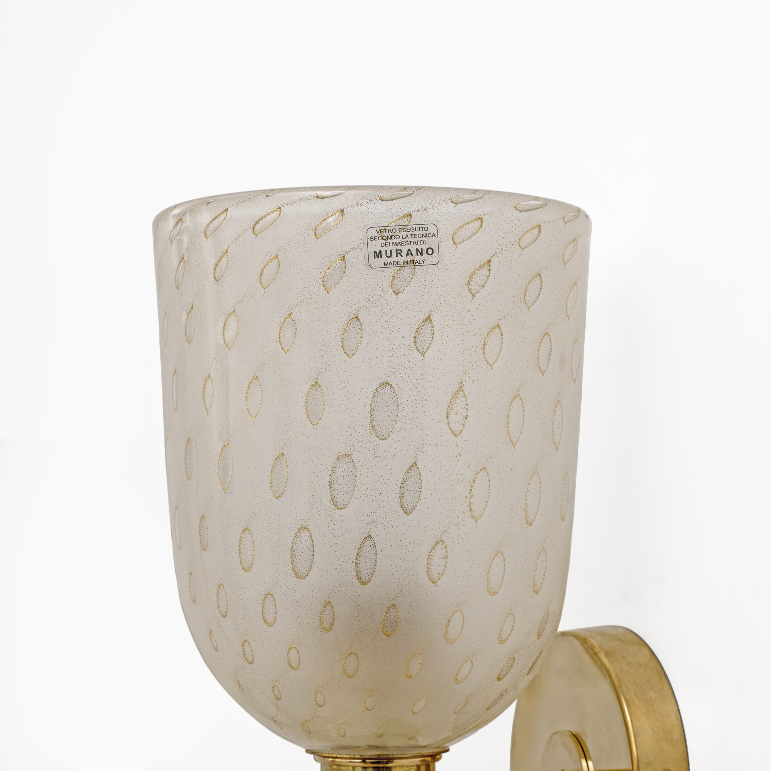 Pair of Murano Pulegoso Glass and Brass Wall Sconces, Italy - Image 4