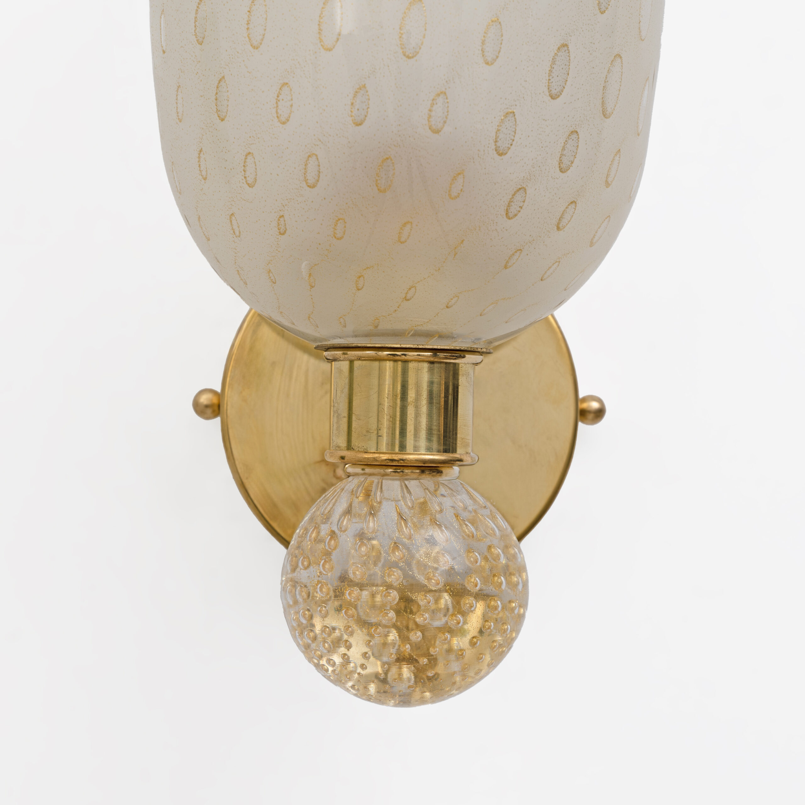 Pair of Murano Pulegoso Glass and Brass Wall Sconces, Italy - Image 5