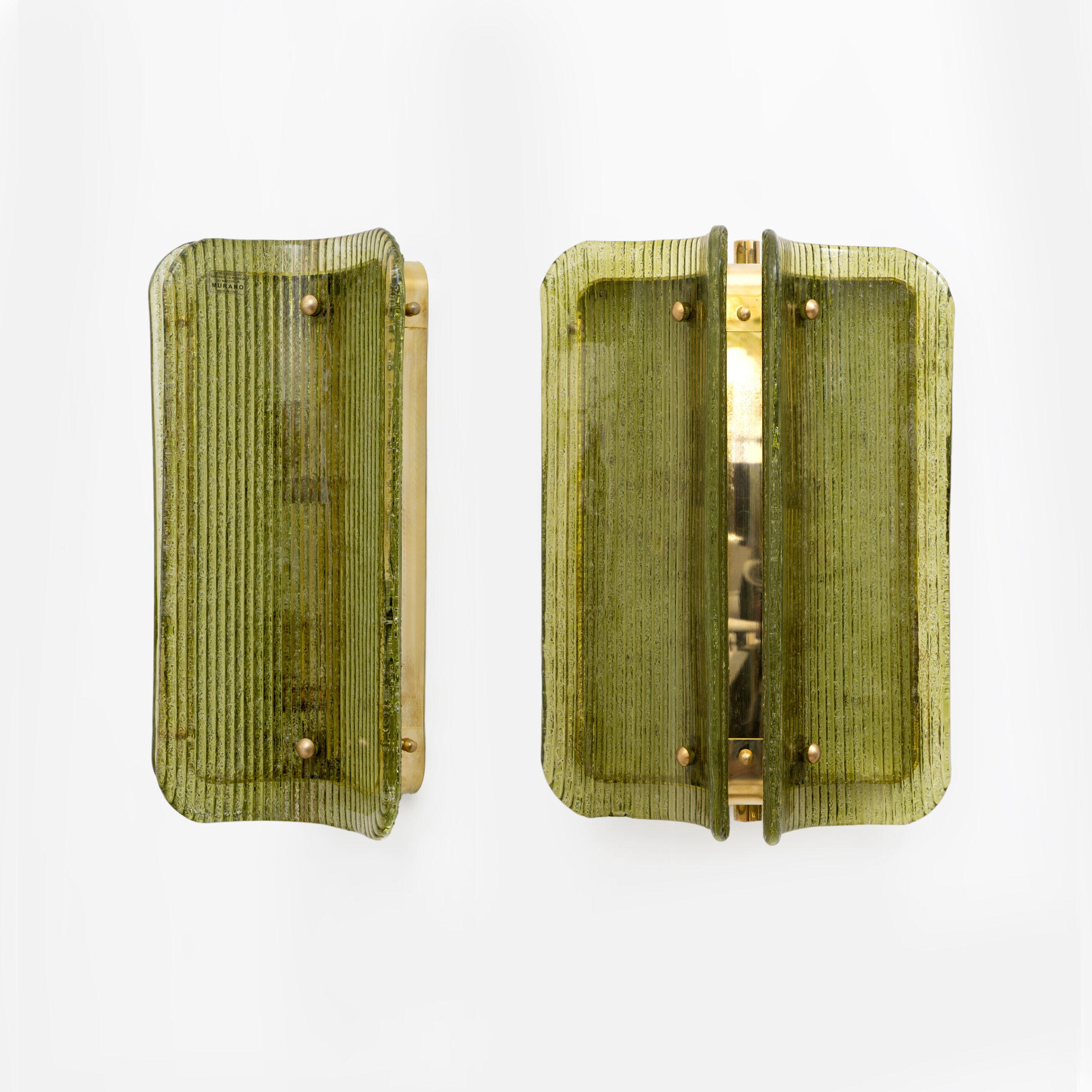 Pair of Curved, Ribbed Murano Glass and Brass Wall Sconces - Image 10