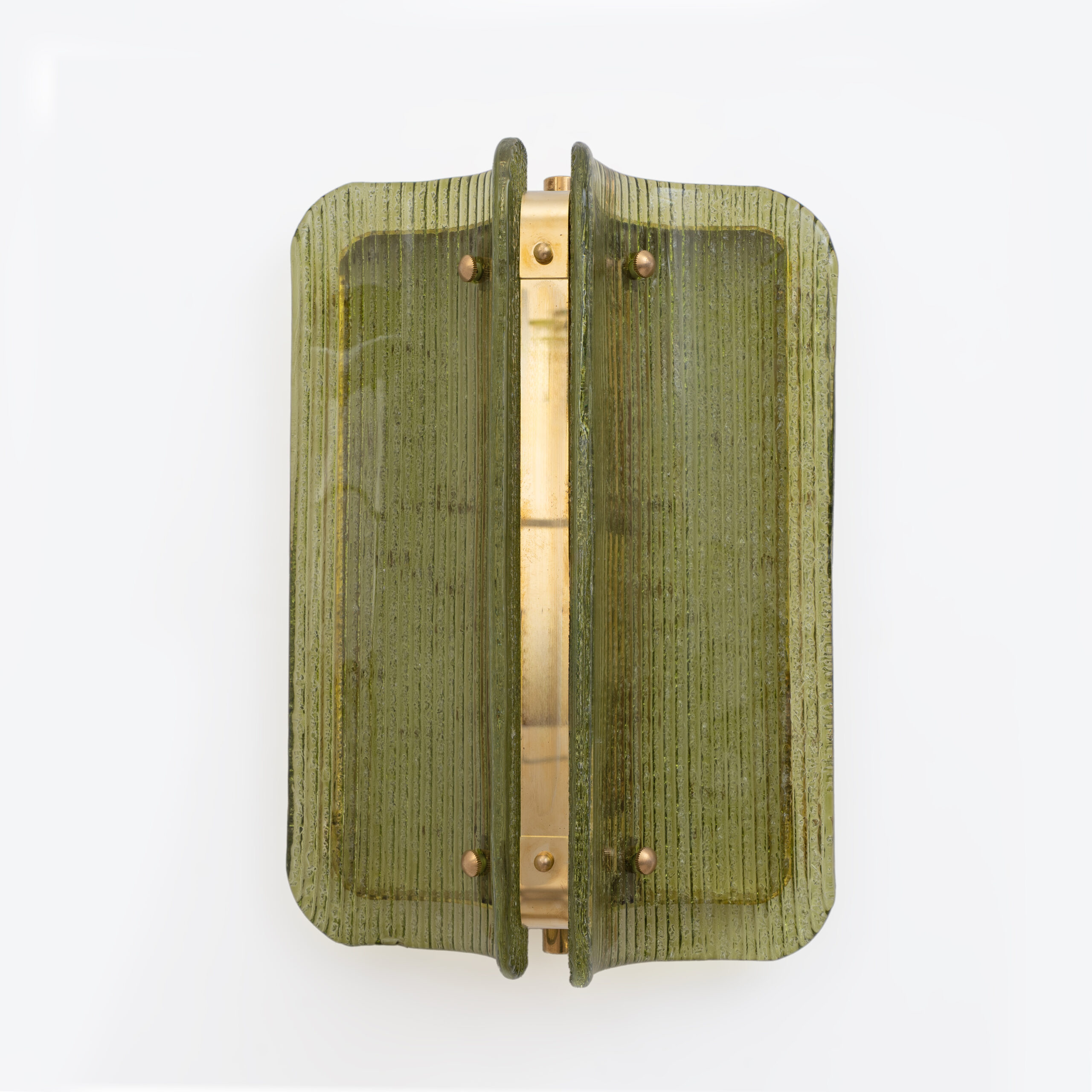 Pair of Curved, Ribbed Murano Glass and Brass Wall Sconces - Image 2