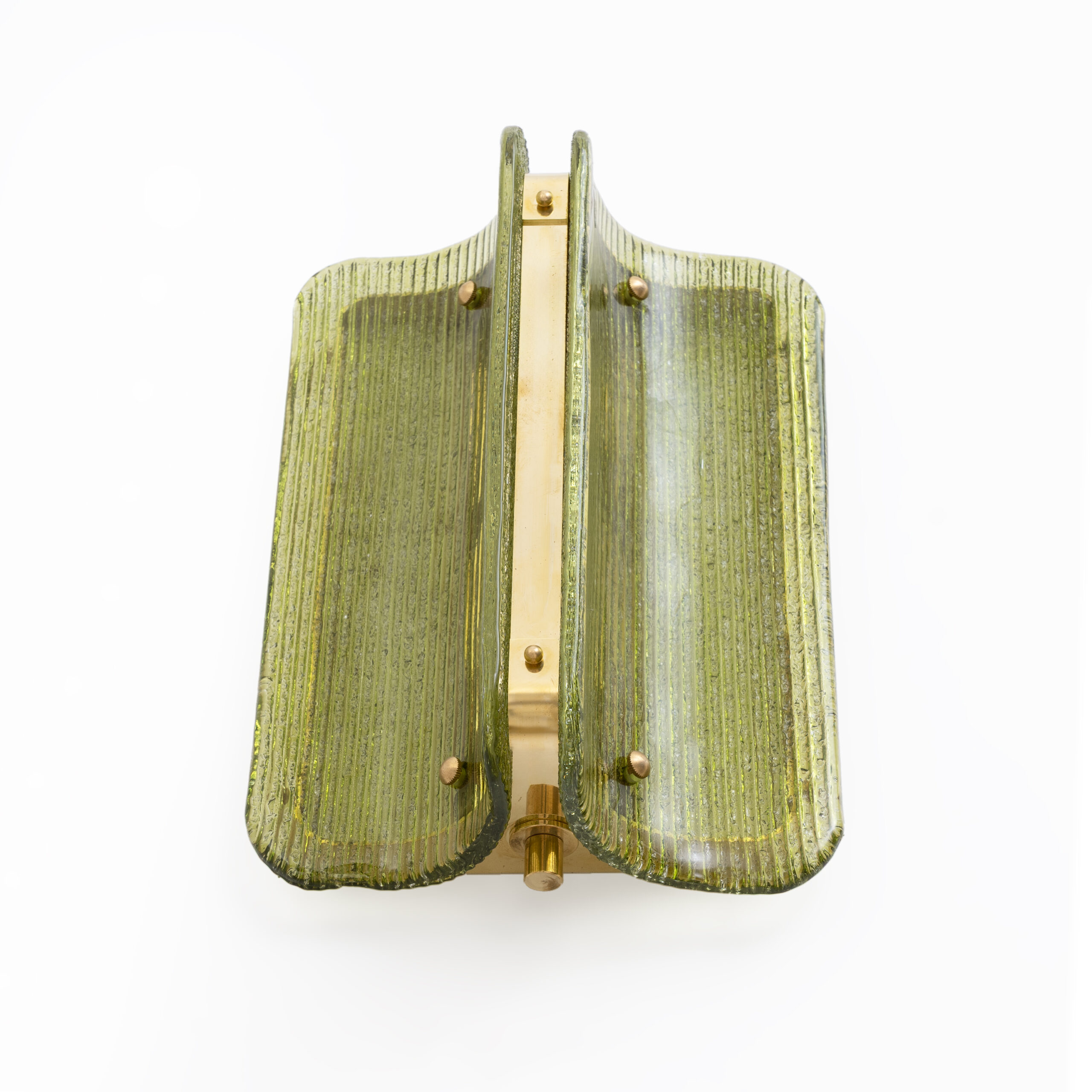 Pair of Curved, Ribbed Murano Glass and Brass Wall Sconces - Image 5
