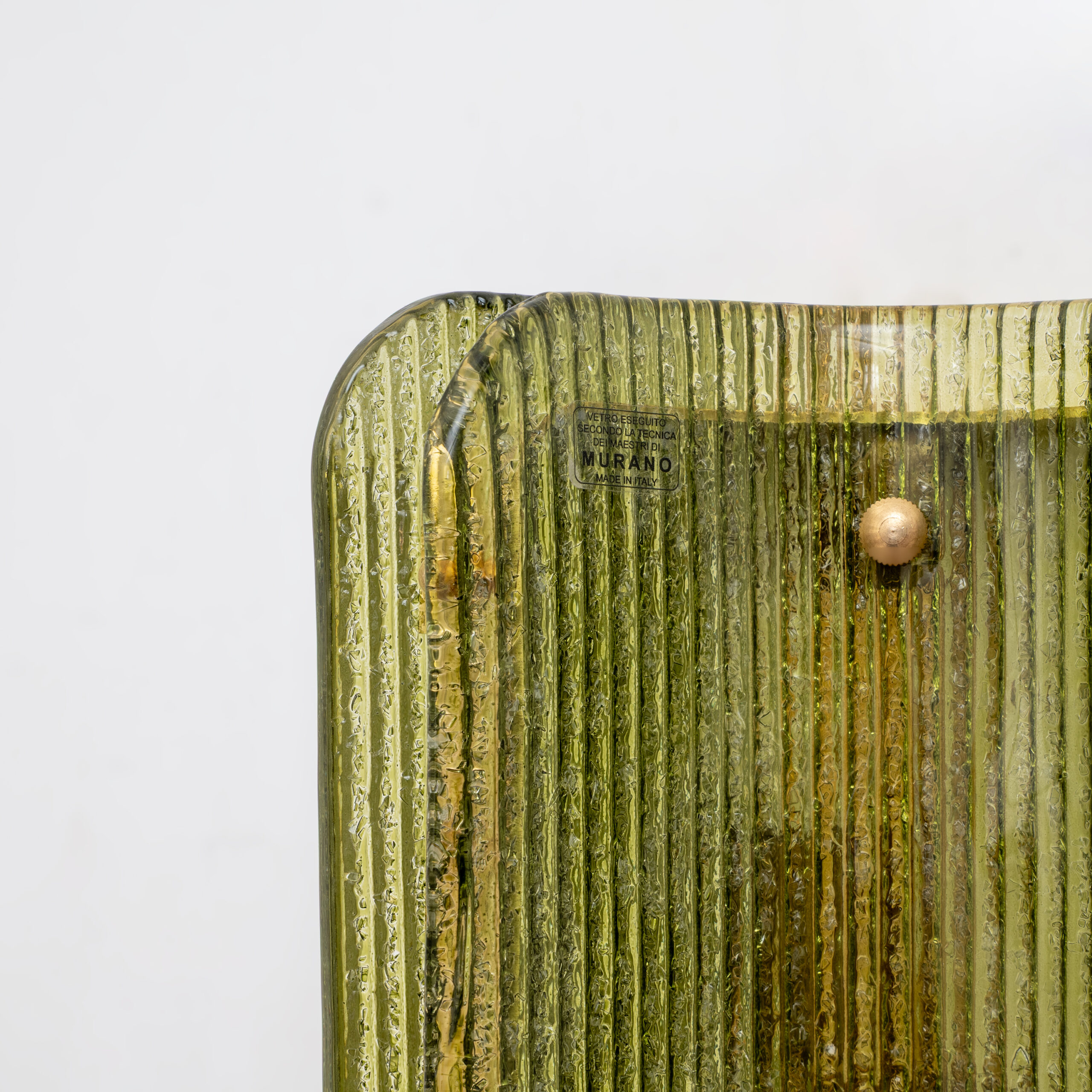 Pair of Curved, Ribbed Murano Glass and Brass Wall Sconces - Image 8