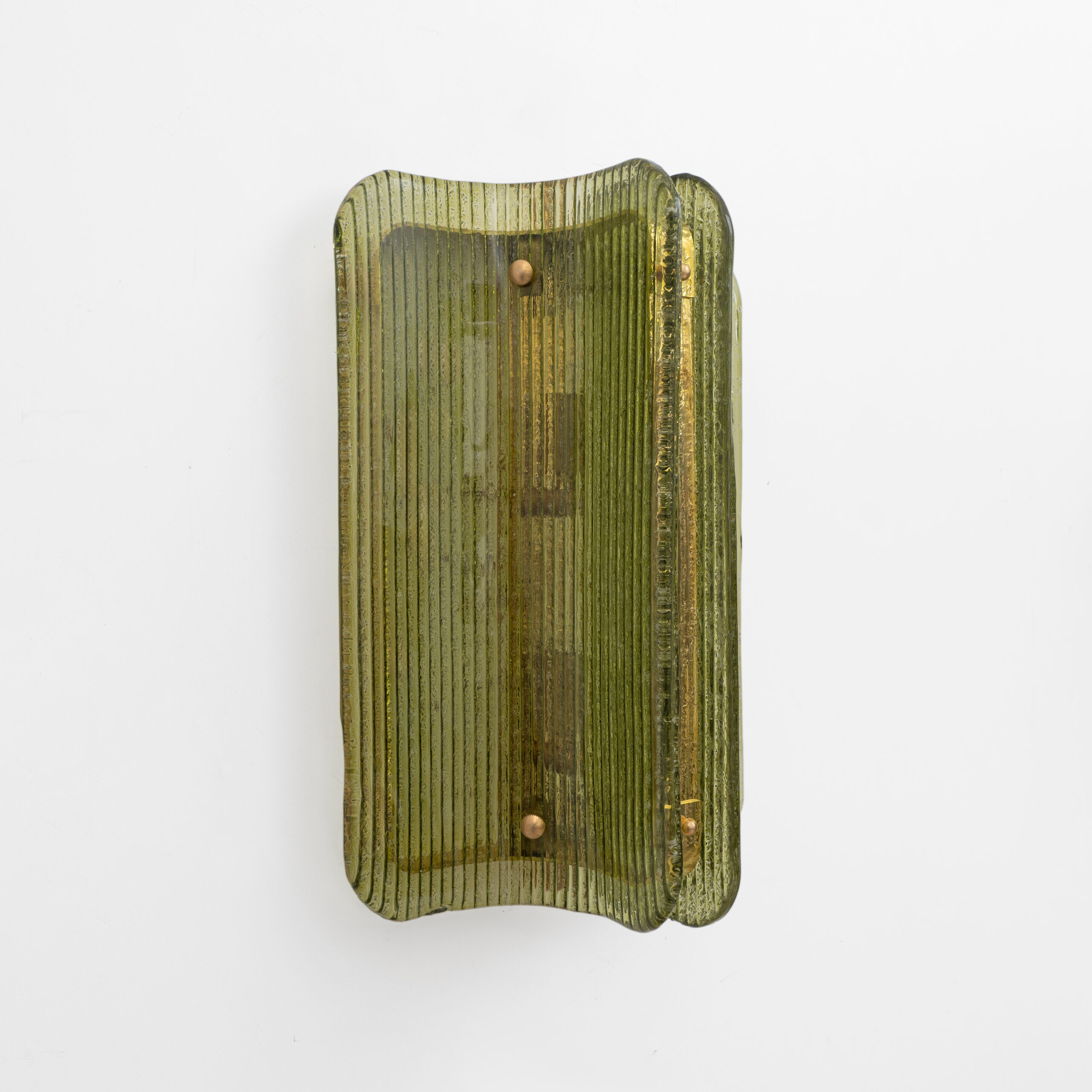 Pair of Curved, Ribbed Murano Glass and Brass Wall Sconces - Image 6