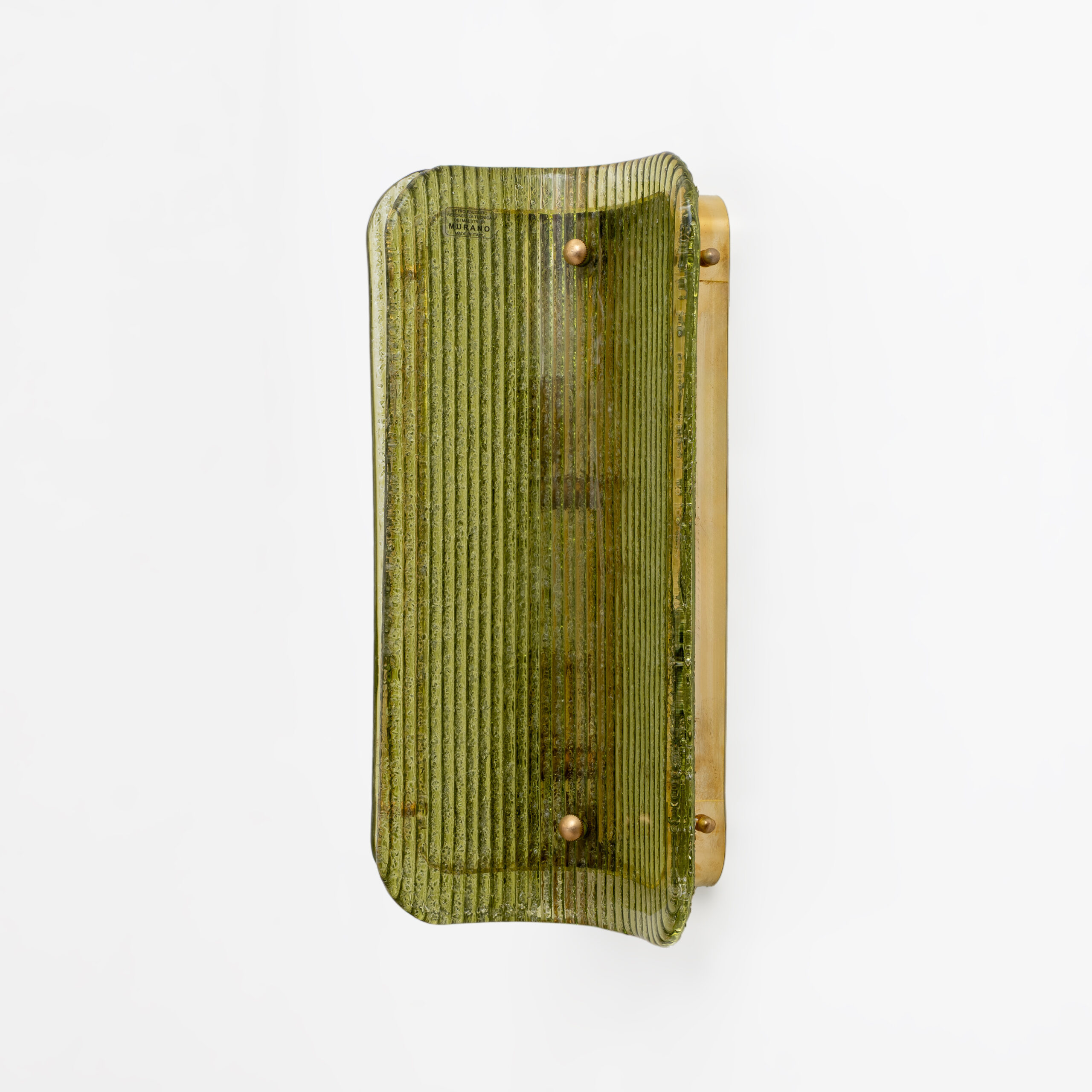 Pair of Curved, Ribbed Murano Glass and Brass Wall Sconces - Image 7