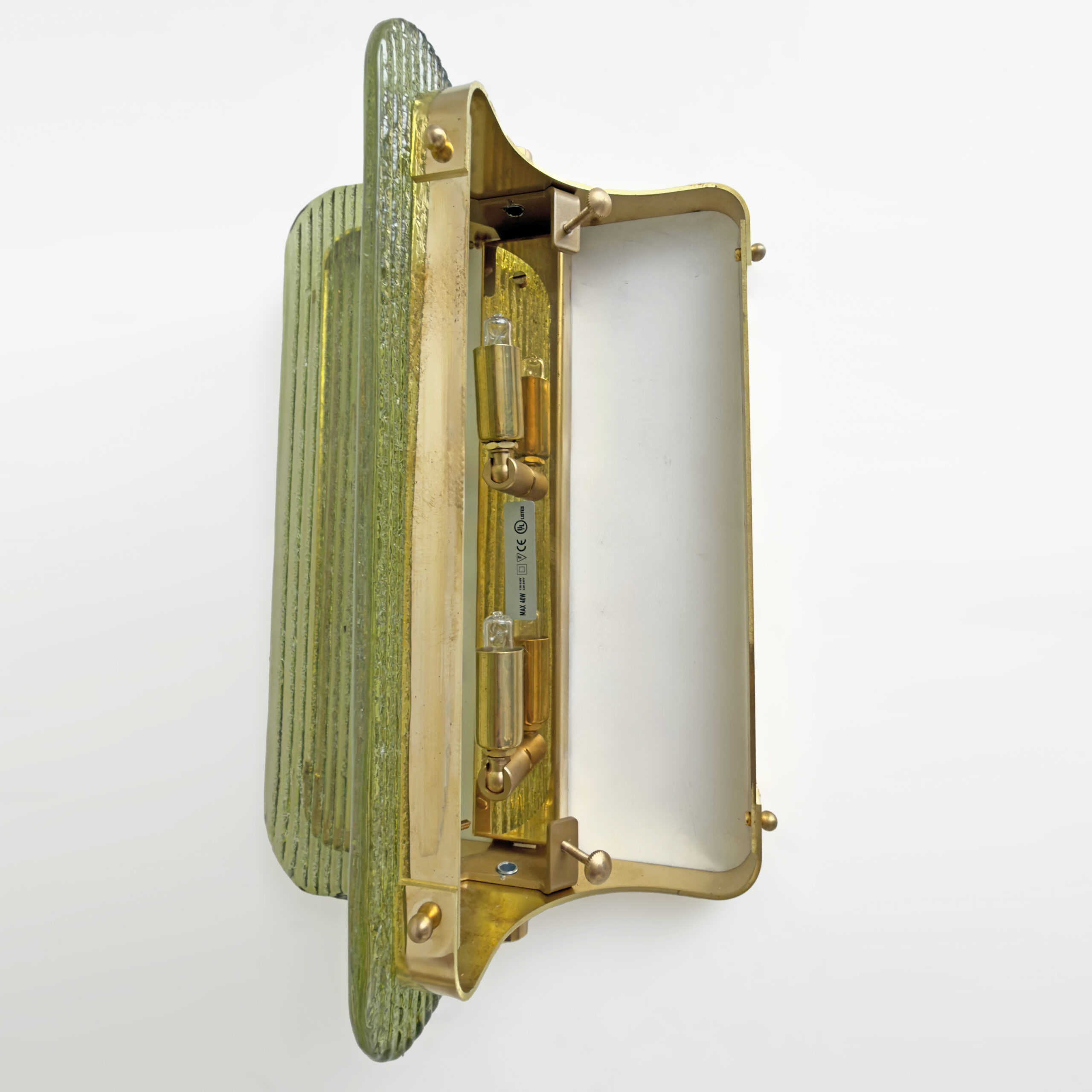 Pair of Curved, Ribbed Murano Glass and Brass Wall Sconces - Image 9