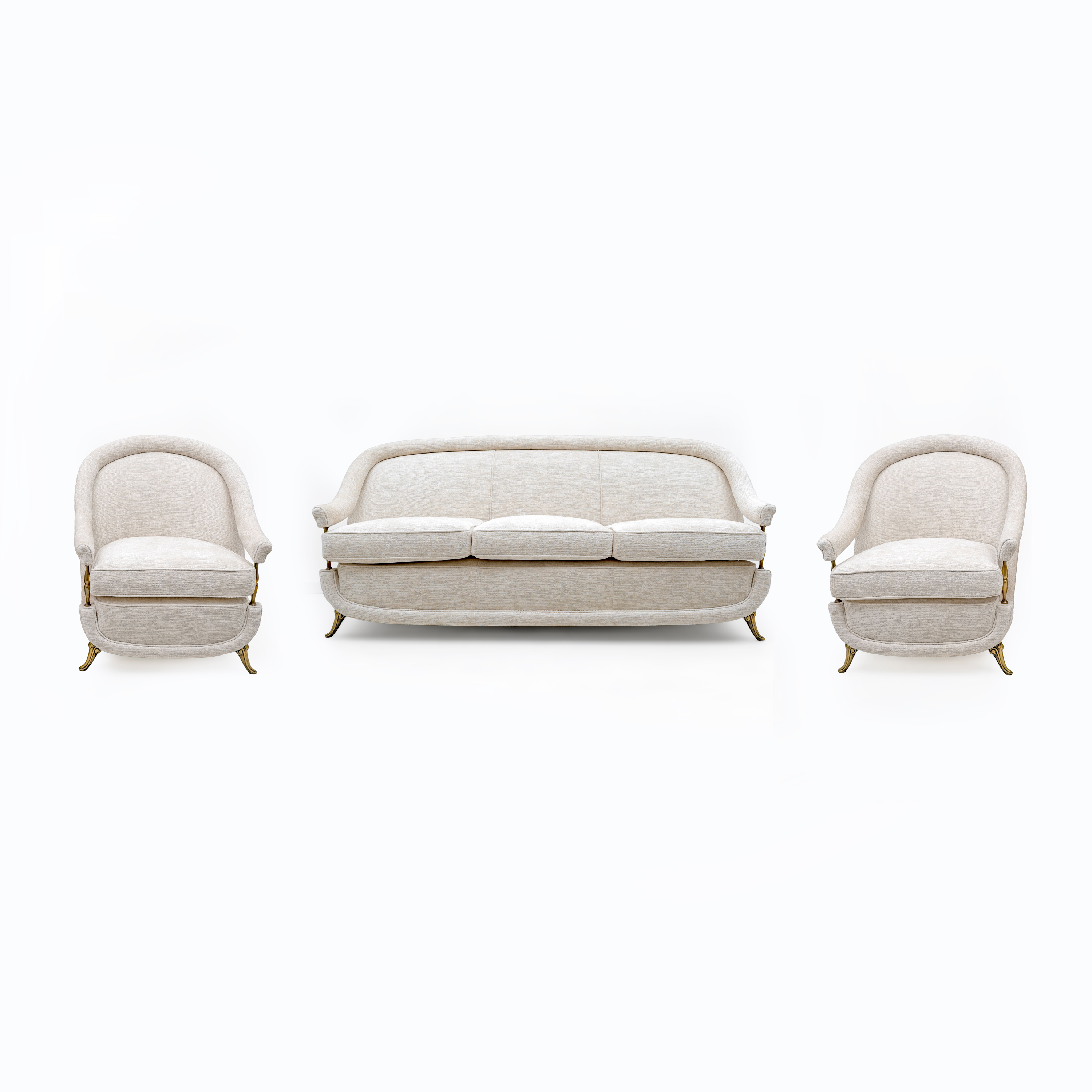 French Art Deco Sofa and two Armchairs, 1950s.