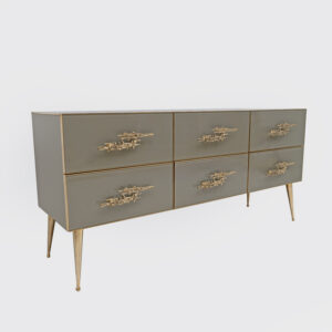 Dove Grey Mirrored Chest of Drawers with Brass Details